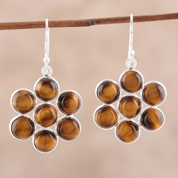 Alternate image for Round Tigers Eye Dangle Earrings from India Orb Bliss