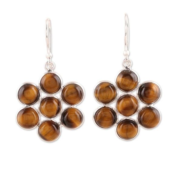 Alternate image for Round Tigers Eye Dangle Earrings from India Orb Bliss