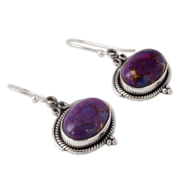 Alternate image for Composite Turquoise and Sterling Silver Earrings Royal Purple