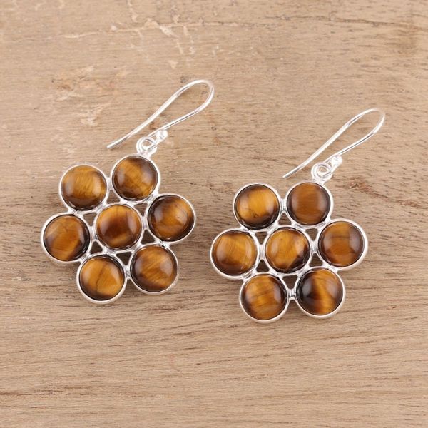 Alternate image for Round Tigers Eye Dangle Earrings from India Orb Bliss