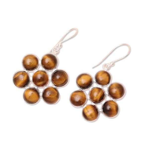 Alternate image for Round Tigers Eye Dangle Earrings from India Orb Bliss