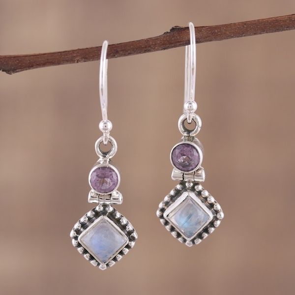 Alternate image for Handmade Multi-Gemstone Sterling Silver Dangle Earrings Enchanting Duo