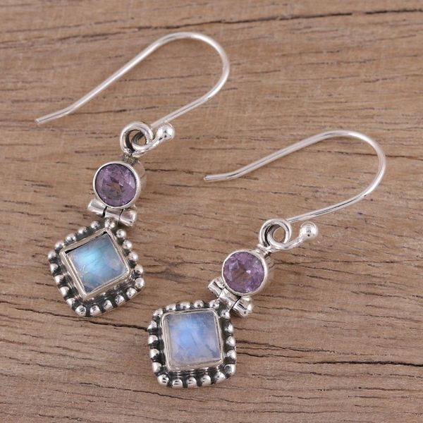 Alternate image for Handmade Multi-Gemstone Sterling Silver Dangle Earrings Enchanting Duo