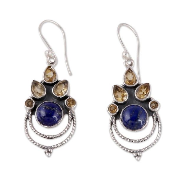 Alternate image for Citrine and Lapis Lazuli Dangle Earrings by Indian Artisans Radiant Harmony