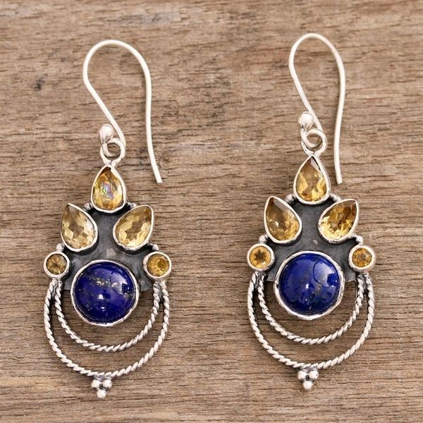 Alternate image for Citrine and Lapis Lazuli Dangle Earrings by Indian Artisans Radiant Harmony