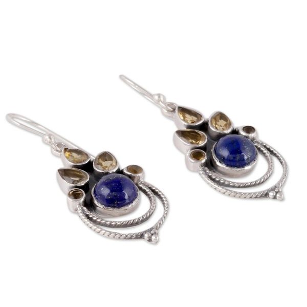 Alternate image for Citrine and Lapis Lazuli Dangle Earrings by Indian Artisans Radiant Harmony