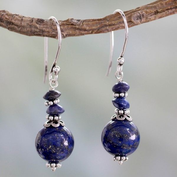 Alternate image for Fair Trade Lapis Lazuli Handcrafted Earrings Chakra Universe
