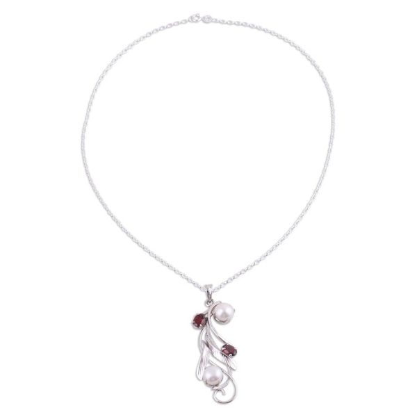 Alternate image for Leafy Garnet and Cultured Pearl Pendant Necklace from India Eternal Glamour
