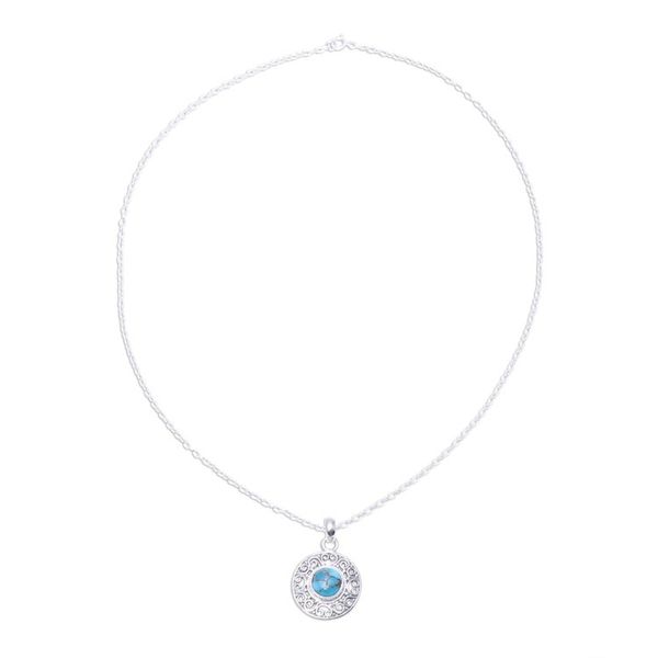 Alternate image for Composite Turquoise Sterling Silver Round Pendant Necklace Elegant Sea