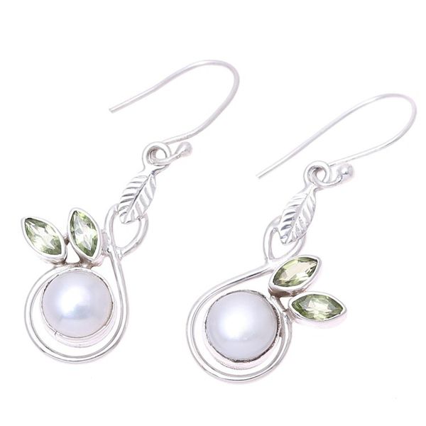 Alternate image for Cultured Pearl and Faceted Peridot Dangle Earrings Spring Beauty