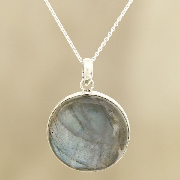 Alternate image for Round Labradorite Pendant Necklace Crafted in India Round Aurora