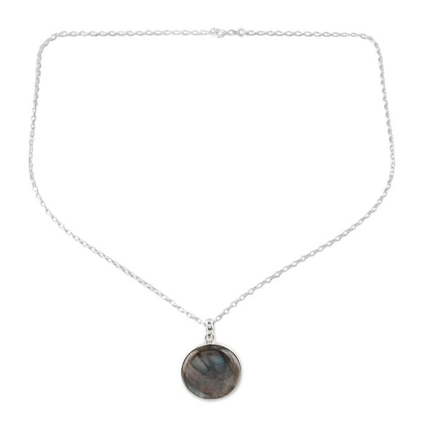 Alternate image for Round Labradorite Pendant Necklace Crafted in India Round Aurora