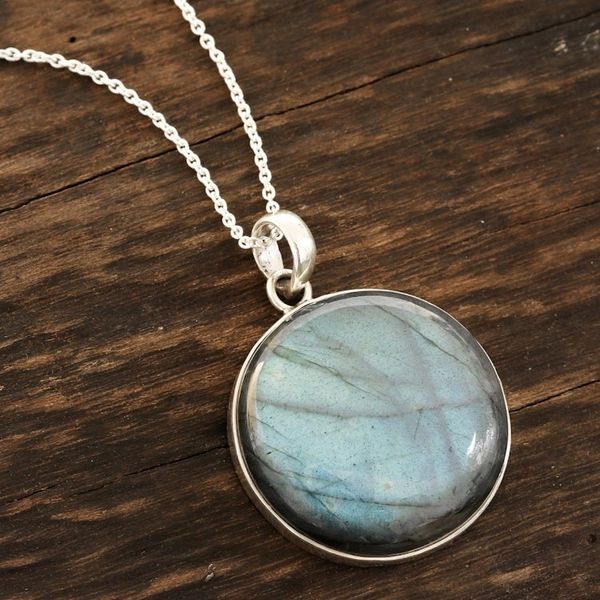 Alternate image for Round Labradorite Pendant Necklace Crafted in India Round Aurora