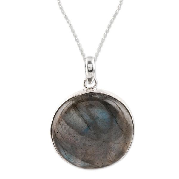 Alternate image for Round Labradorite Pendant Necklace Crafted in India Round Aurora