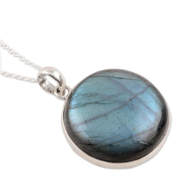 Alternate image for Round Labradorite Pendant Necklace Crafted in India Round Aurora