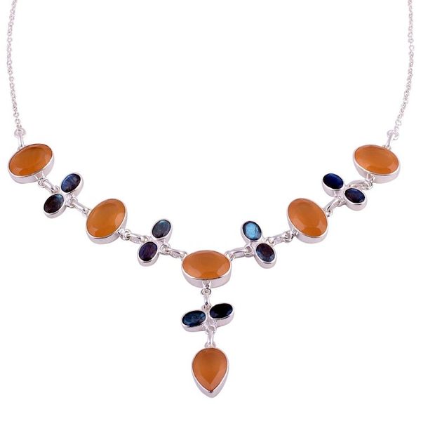 Alternate image for Orange Onyx and Labradorite Sterling Silver Y-Necklace Evening Serenity