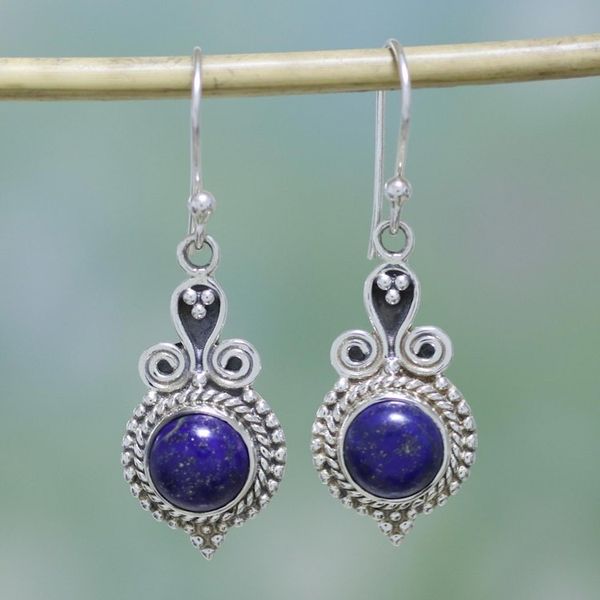 Alternate image for 925 Sterling Silver and Lapis Lazuli India Jewelry Earrings Grand Delhi Blue