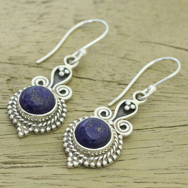 Alternate image for 925 Sterling Silver and Lapis Lazuli India Jewelry Earrings Grand Delhi Blue