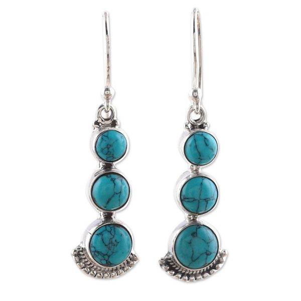Alternate image for Round Sterling Silver and Composite Turquoise Earrings Triple Gleam