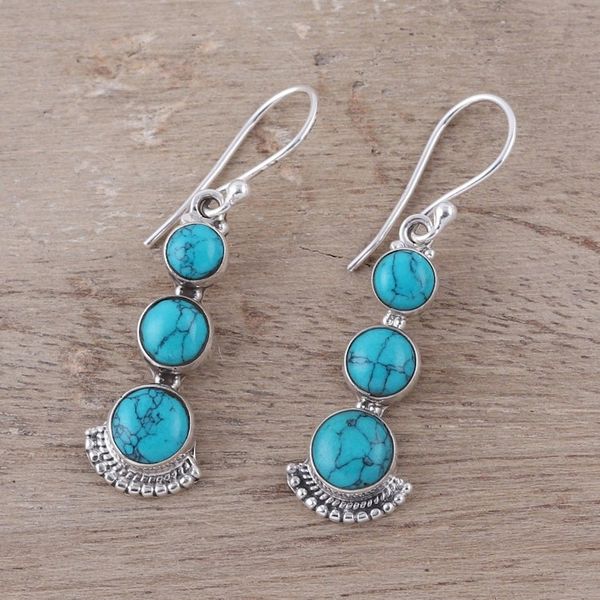 Alternate image for Round Sterling Silver and Composite Turquoise Earrings Triple Gleam
