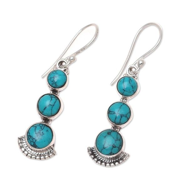 Alternate image for Round Sterling Silver and Composite Turquoise Earrings Triple Gleam