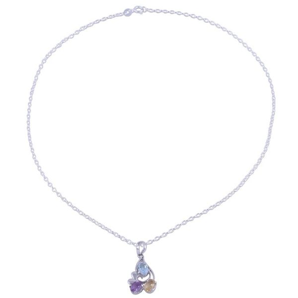 Alternate image for Multi Gemstone Pendant Necklace with Rhodium Plating Glowing Trio