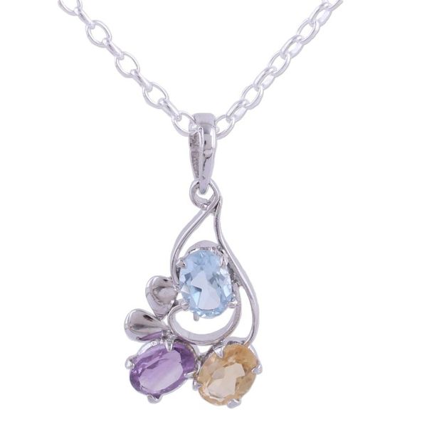 Alternate image for Multi Gemstone Pendant Necklace with Rhodium Plating Glowing Trio