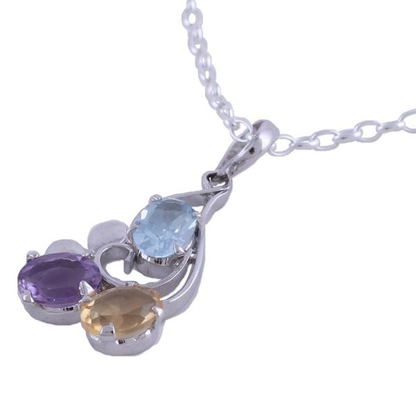 Alternate image for Multi Gemstone Pendant Necklace with Rhodium Plating Glowing Trio