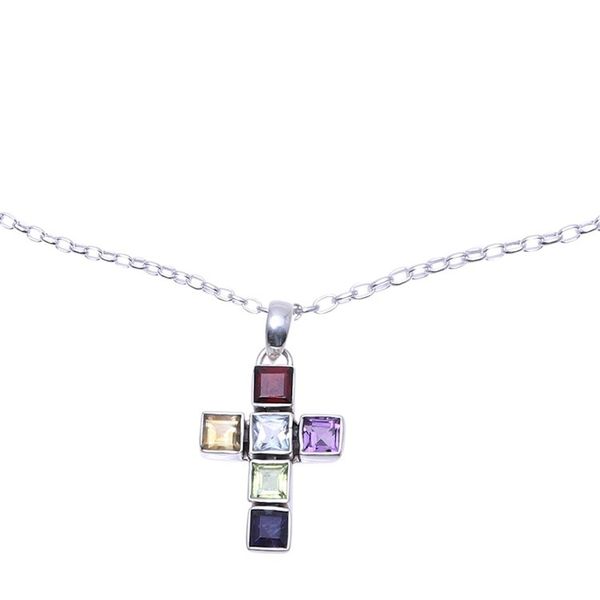 Alternate image for Multi-Gemstone Cross Pendant Necklace from India Dazzle with Faith