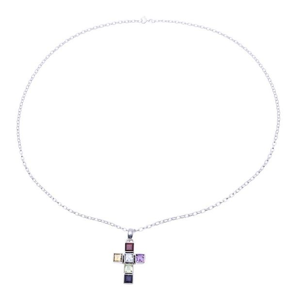 Alternate image for Multi-Gemstone Cross Pendant Necklace from India Dazzle with Faith