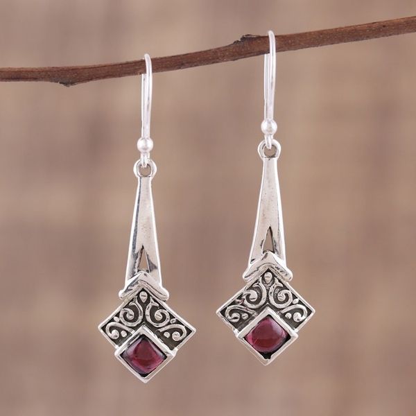 Alternate image for Garnet and Sterling Silver Dangle Earrings from India Timekeeper