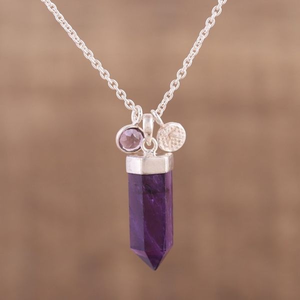Alternate image for Adjustable Amethyst Pendant Necklace from India Purple Energy