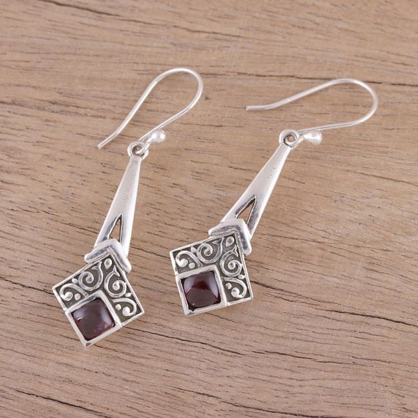 Alternate image for Garnet and Sterling Silver Dangle Earrings from India Timekeeper