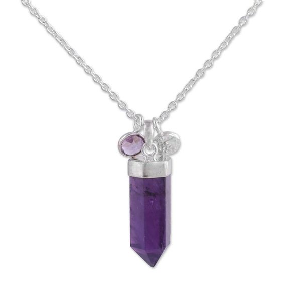 Alternate image for Adjustable Amethyst Pendant Necklace from India Purple Energy