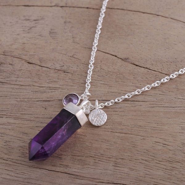 Alternate image for Adjustable Amethyst Pendant Necklace from India Purple Energy