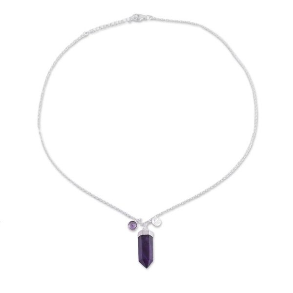 Alternate image for Adjustable Amethyst Pendant Necklace from India Purple Energy