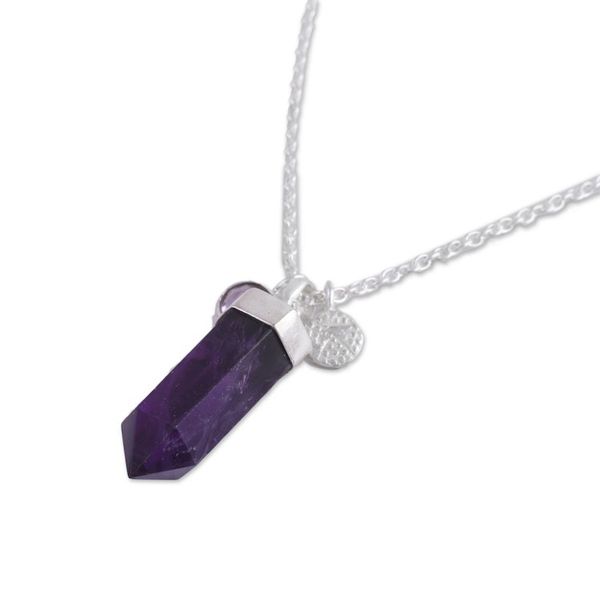 Alternate image for Adjustable Amethyst Pendant Necklace from India Purple Energy