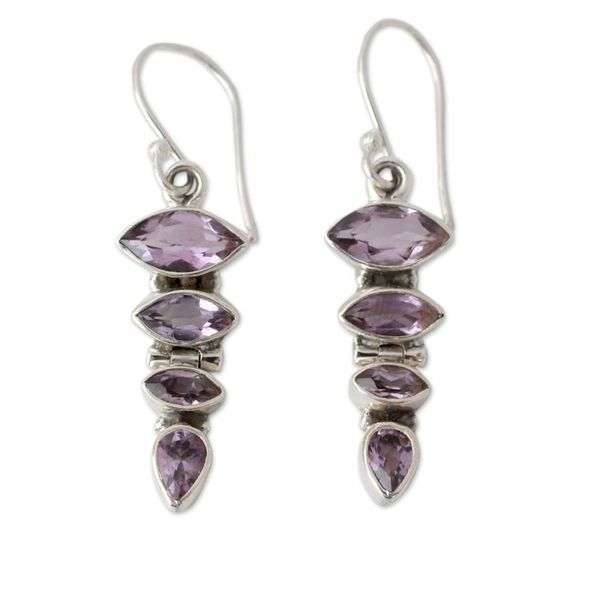 Alternate image for Sterling Silver and Amethyst Dangle Earrings from India Mystical Quartet