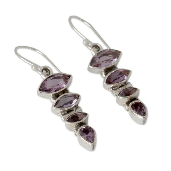 Alternate image for Sterling Silver and Amethyst Dangle Earrings from India Mystical Quartet