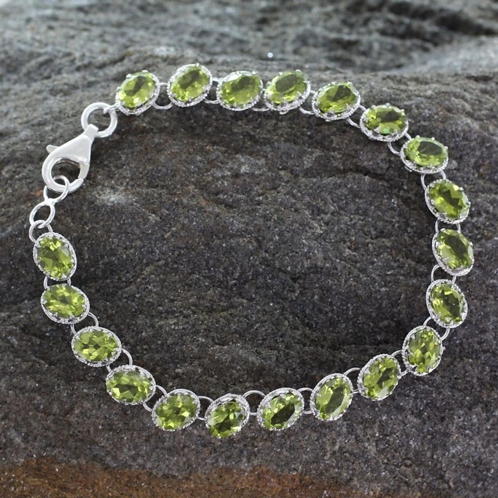 Tennis Style Peridot and Sterling Silver Bracelet 'Verdant Trail'