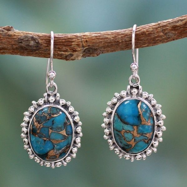 Alternate image for Indian Modern Sterling Silver Dangle Earrings Azure Dream