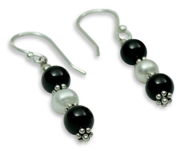 Alternate image for Onyx and pearl dangle earrings Midnight Dreams
