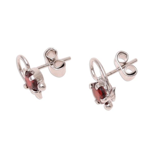 Alternate image for Leafy Rhodium Plated Garnet Stud Earrings from India Blissful Radiance