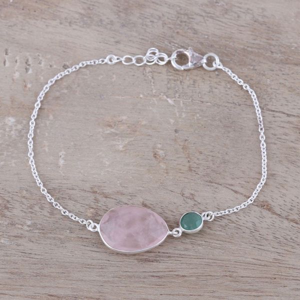 Alternate image for Sterling Silver Rose Quartz and Aventurine Pendant Bracelet Crystal Shimmer