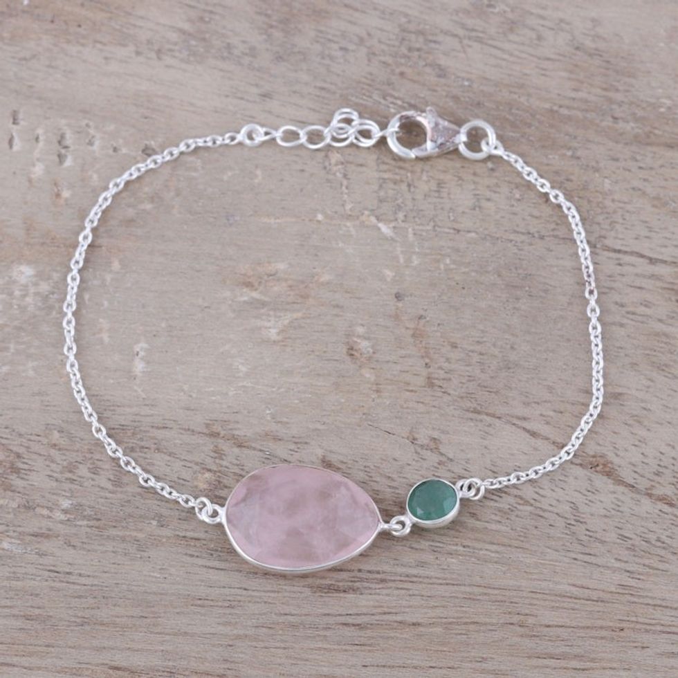 Sterling Silver Rose Quartz and Aventurine Pendant Bracelet 'Crystal Shimmer'