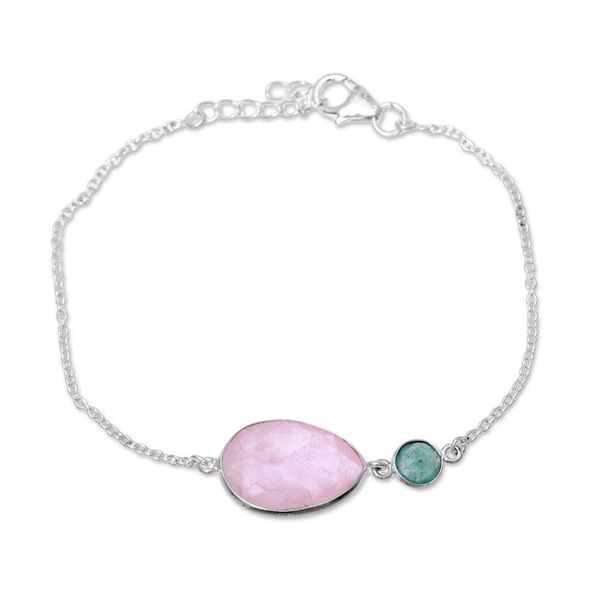 Alternate image for Sterling Silver Rose Quartz and Aventurine Pendant Bracelet Crystal Shimmer