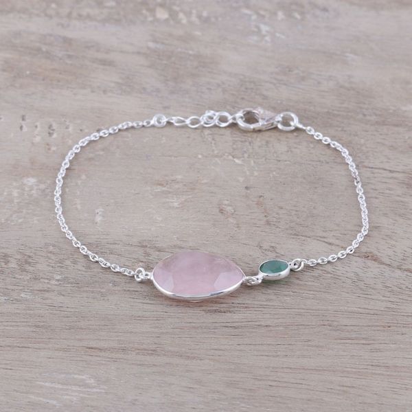 Alternate image for Sterling Silver Rose Quartz and Aventurine Pendant Bracelet Crystal Shimmer