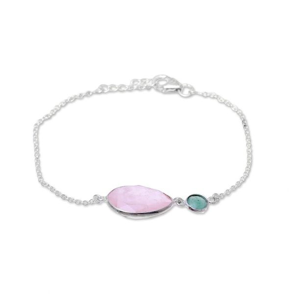 Alternate image for Sterling Silver Rose Quartz and Aventurine Pendant Bracelet Crystal Shimmer