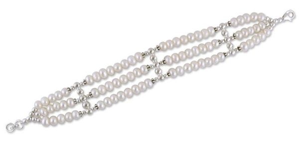 Image for Pearl Wristband Bracelet with Sterling Silver Bridal Jewelry Jewels of India