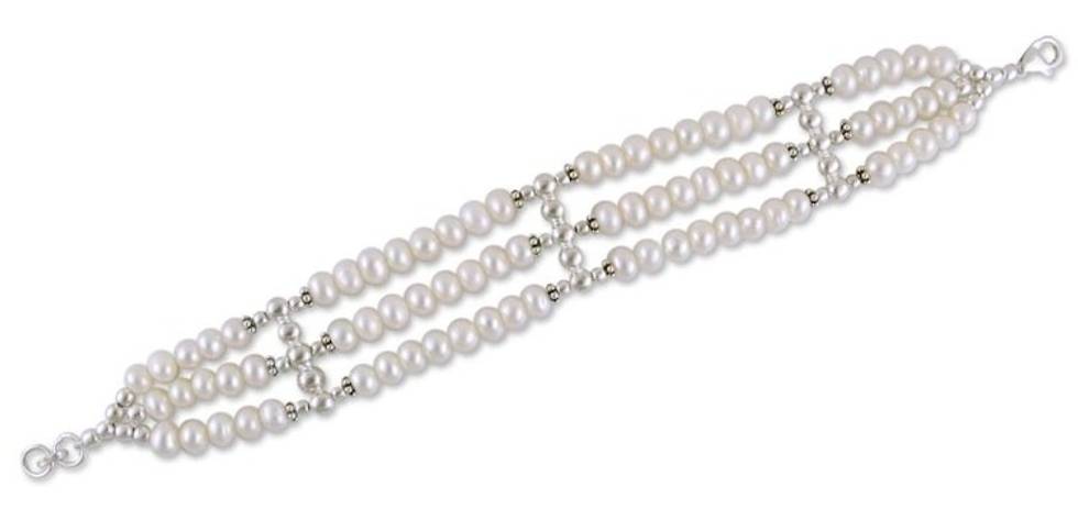 Pearl Wristband Bracelet with Sterling Silver Bridal Jewelry 'Jewels of India'
